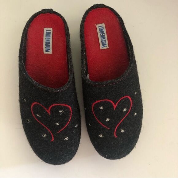 Lindenbaum wool slip on mules with wedge heel felted hearts size 37 - Picture 3 of 9